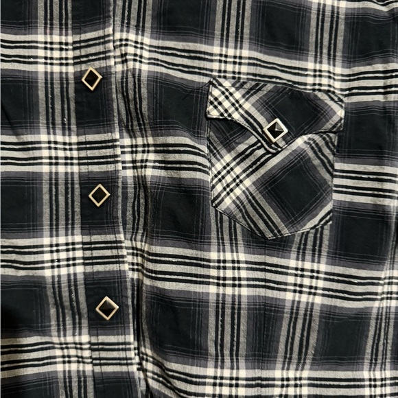 Panhandle Slim Rough Stock Black White Plaid Shirt youth XXL snap front - Picture 3 of 6
